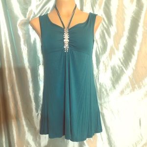 NWOT embellished teal tunic tank top, M